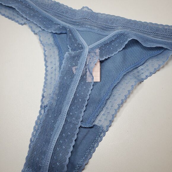 NEW True Vintage 90s Victoria Secret Blue Low Rise Sz XL Thong Sexy Sheer Trim - Picture 6 of 6